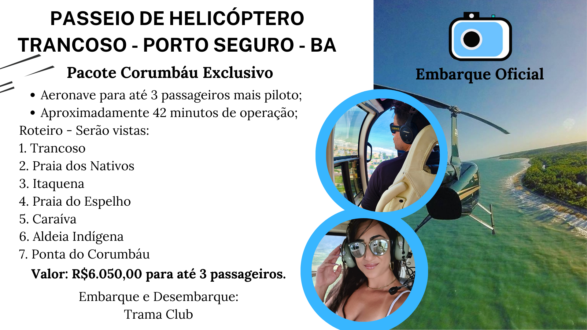 Passeio de Helicóptero Corumbau Trancoso