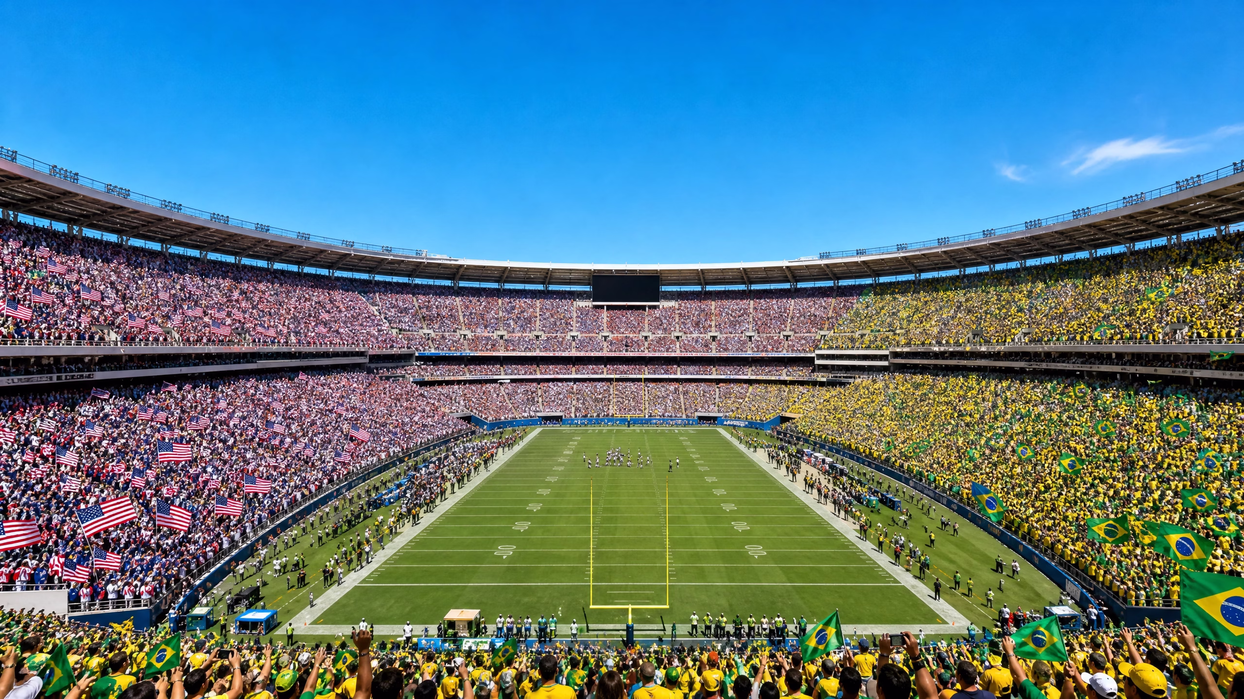 Estádio lotado com torcidas do Brasil e dos EUA na Copa do Mundo FIFA 2026